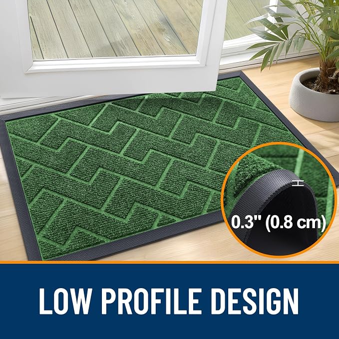 OLANLY Front Door Mat Outside 59x34, All-Season Absorbent Rubber Doormat | Green - Image 4