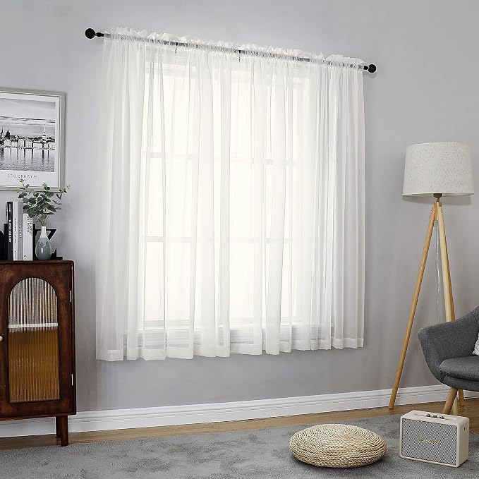 Chyhomenyc Ivory Sheer Curtains 54 Inch Long 2 Panels - Image 2