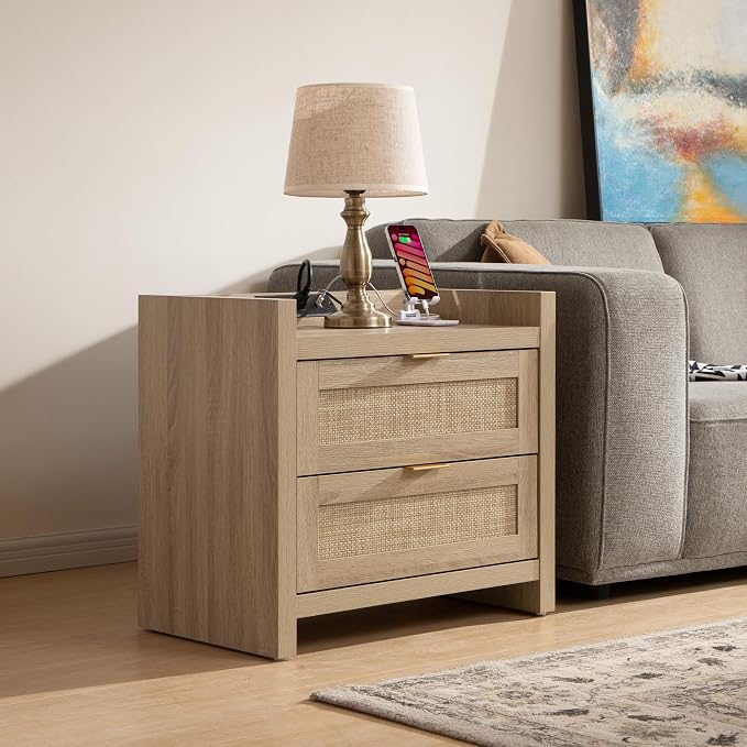 SICOTAS Rattan Nightstand Bedside Table - Image 5
