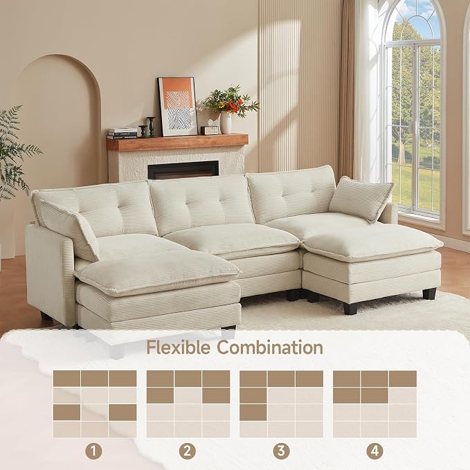 Amsleekey Modular Sectional Sofa, 111.5" U-Shaped Corduroy Comfy Sectional - Image 7