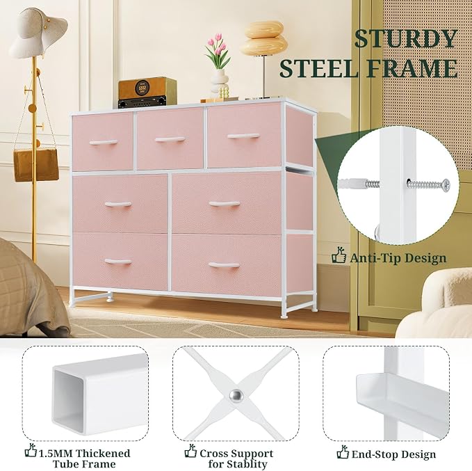 7-Drawer Dresser for Bedroom, Anti-Tip Wide Storage Organizer Fabric Chest of - Image 4