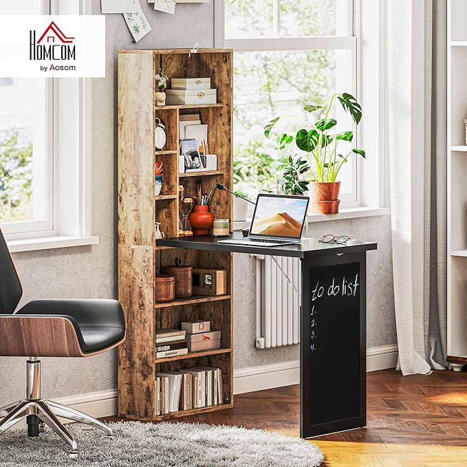 HOMCOM Foldable Convertible Writing Table, Wall Mounted Space-Saving Computer - Image 2