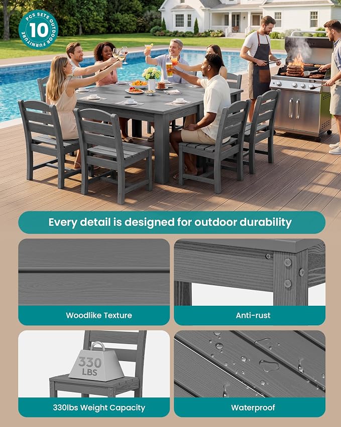 SERWALL Outdoor Dining Set for 8 – HDPE Patio Set - Image 2