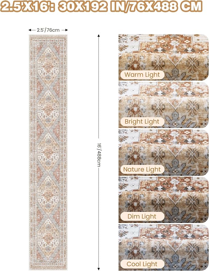 Washable Runner Rug 2.5x16, Non-Slip Long Kitchen Rugs, Soft Hallway Runner - Image 2