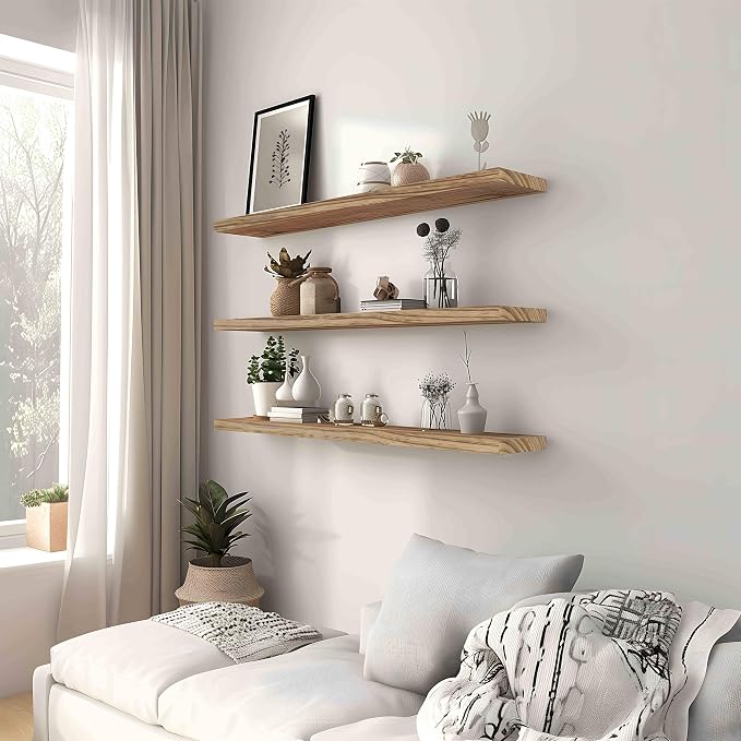 YYWUOJJ Wood Floating Shelves for Wall, Rustic Wall Shelves for Bedroom - Image 3