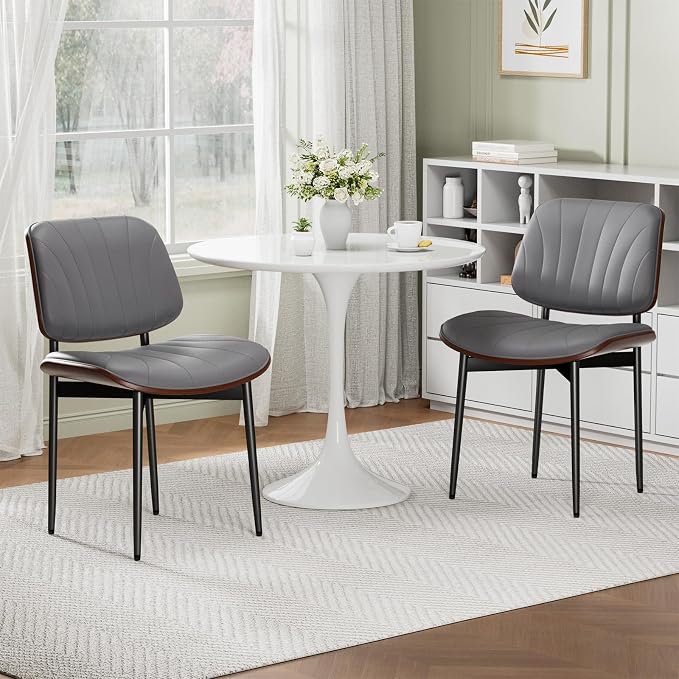 REONEY Dining Chairs Set of 6, Mid-Century Modern Upholstered PU Leather Chairs - Image 8