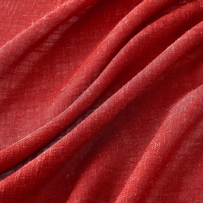 MIULEE Red Linen Short Curtains 52x63 Inch Long 2 Panel - Image 4