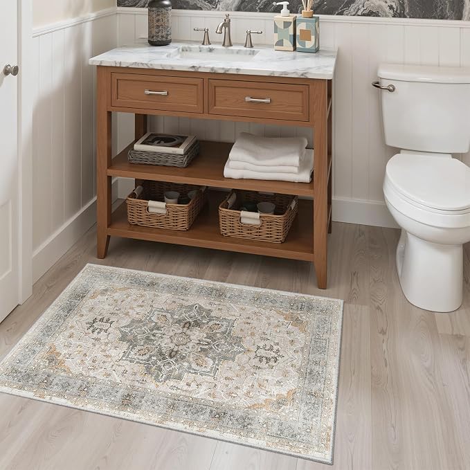Madane Washable Area Rug 2x3 Small Entryway Rugs Non-Slip Light Taupe Brown | - Image 4