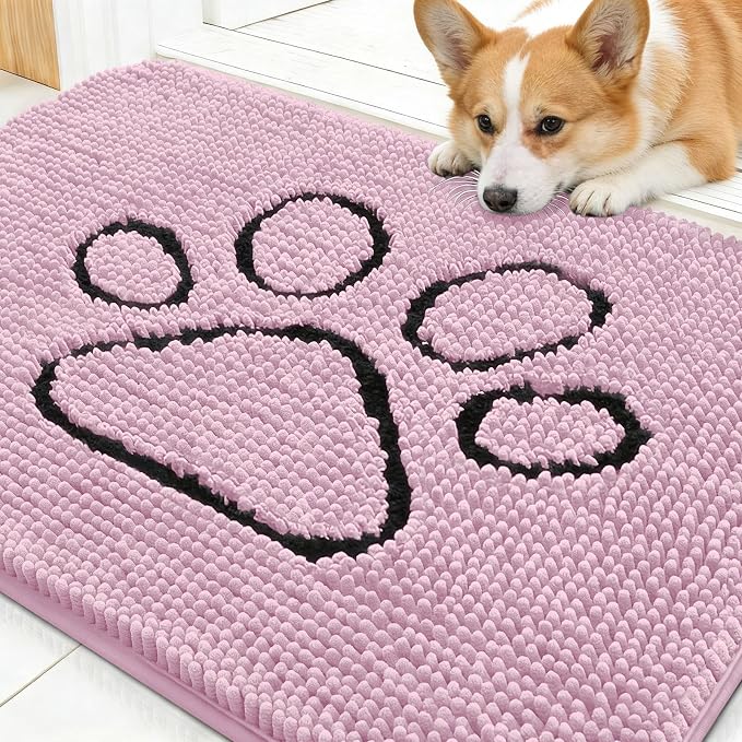 OLANLY Dog Door Mat for Muddy Paws 30x20, Paw Print Design Chenille Mud Mat | by OLANLY