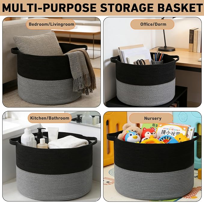 90L Extra Large Blanket Basket, Woven Laundry Basket Hamper - Image 5
