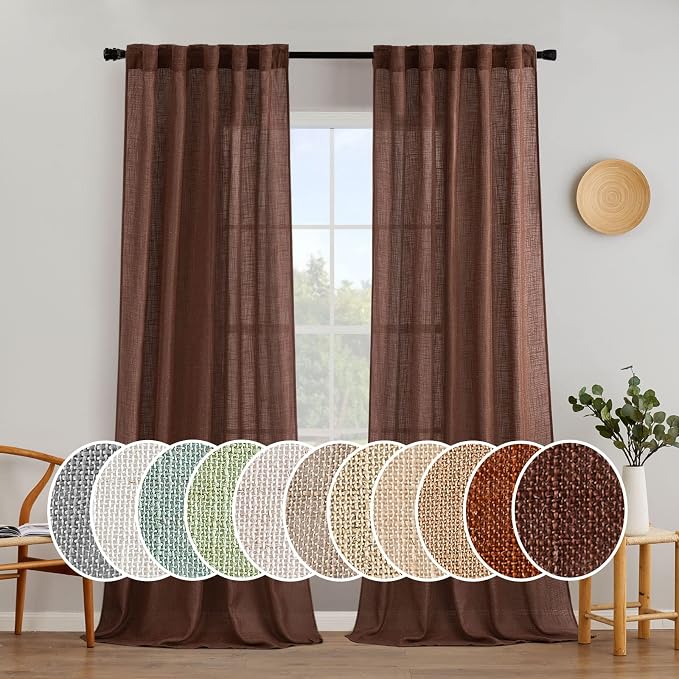 MIULEE Chocolate Brown Linen Curtains 52x90 Inch by MIULEE