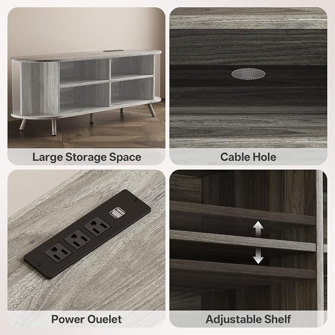 55 inch TV Stand with Power Outlet, Fluted Entertainment Center - Image 3