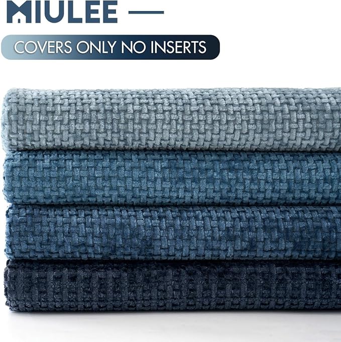 MIULEE Decorative Chenille Euro Pillow Covers Blue Series 24x24 Pack of 4 | - Image 6