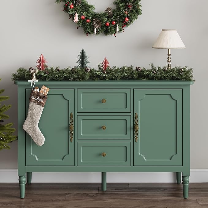 FansaFurn Green Storage Cabinet, Mid-Century Buffet Cabinet - Image 3
