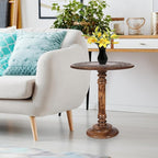 Lightnpro Hand Carved Solid Mango Wood Round Pillar Accent Table - Image 5