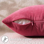 MIULEE Hot Pink Red Chenille Couch Throw Pillow Covers, 20x20 | Set of 2 - Image 3