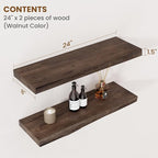 Floating Shelves for Wall Decor, Rustic Solid Elm Wood Live Edge Floating - Image 2