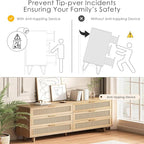 6 Drawer Double Dresser for Bedroom, Natural Rattan Modern Drawer Chest - Image 6