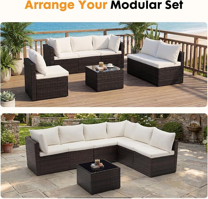 NEWBULIG 7-Piece Outdoor Patio Sectional Sofa, Weather-Resistant Modular Wicker - Image 8