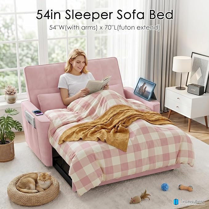 54'' Sleeper Sofa Bed, Convertible Pull Out Couch Futon - Image 3