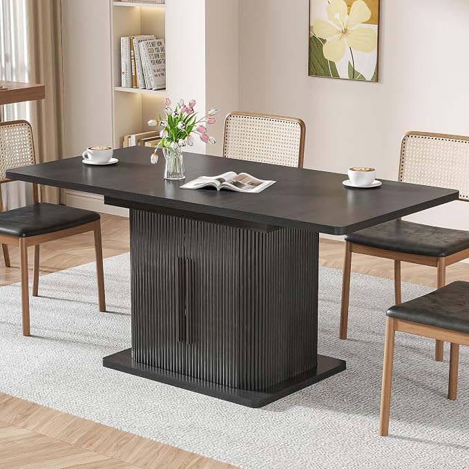 Extendable Black Dining Table for 4-6, 47-65 Inch Rectangle Dining Room Kitchen by Woemtoric