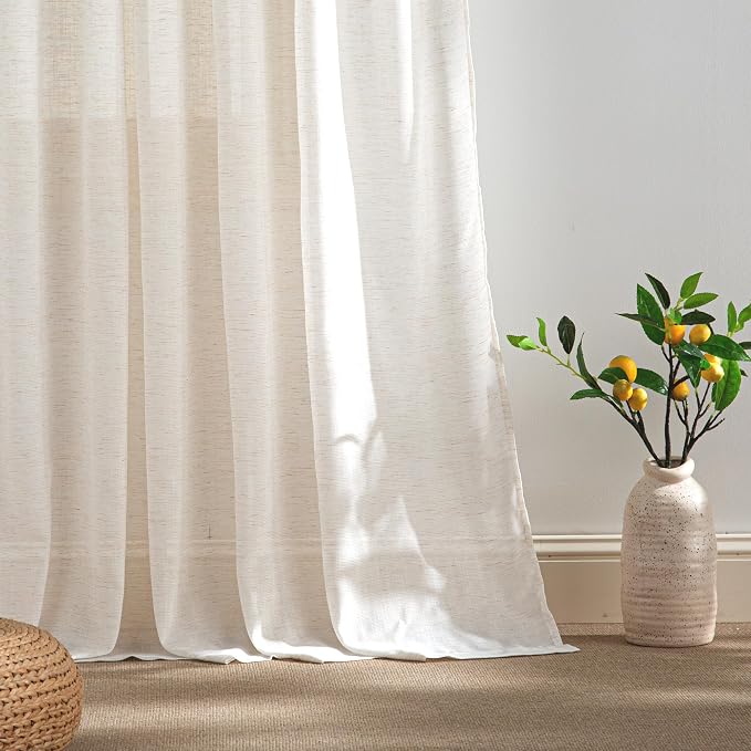 RYB HOME Farmhouse Boho Linen Sheer Curtains 90 inches Long - Image 5
