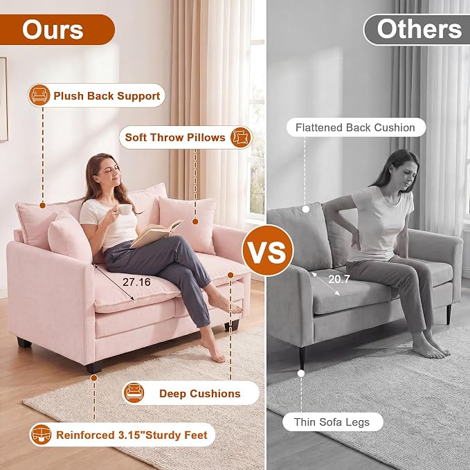 Loveseat Sofa Cloud Sofa Couch 50'', Modern Loveseats 2 Seat Couch 27" Deep Seat - Image 7