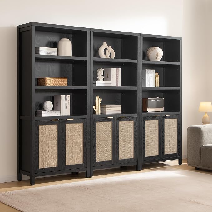SICOTAS Bookcase 71" Tall Bookshelf 5 Tier Rattan Boho Bookcase - Image 3