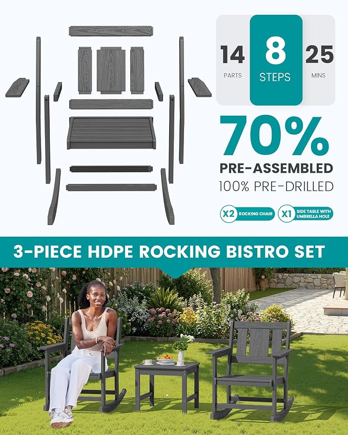 SERWALL Outdoor Rocking Chair Set of 2 - Image 5