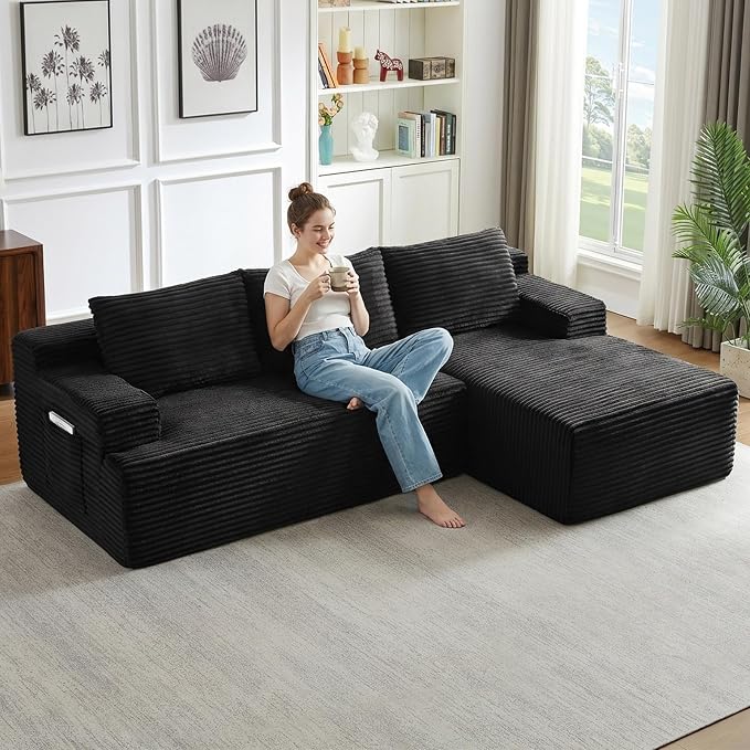 96" Cloud Sectional Couch with L-Shape Chaise, Modular Comfy Sofa Chaise Longue by ODUWA