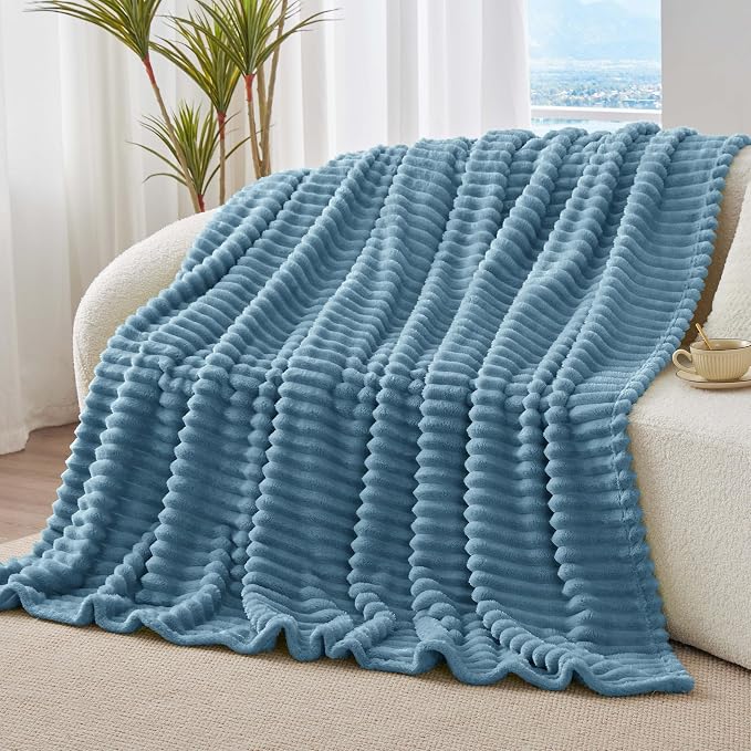 BEDELITE Ribbed Twin Blanket for Couch & Bed, Light Blue, Warm Yet Lightweight - Image 7