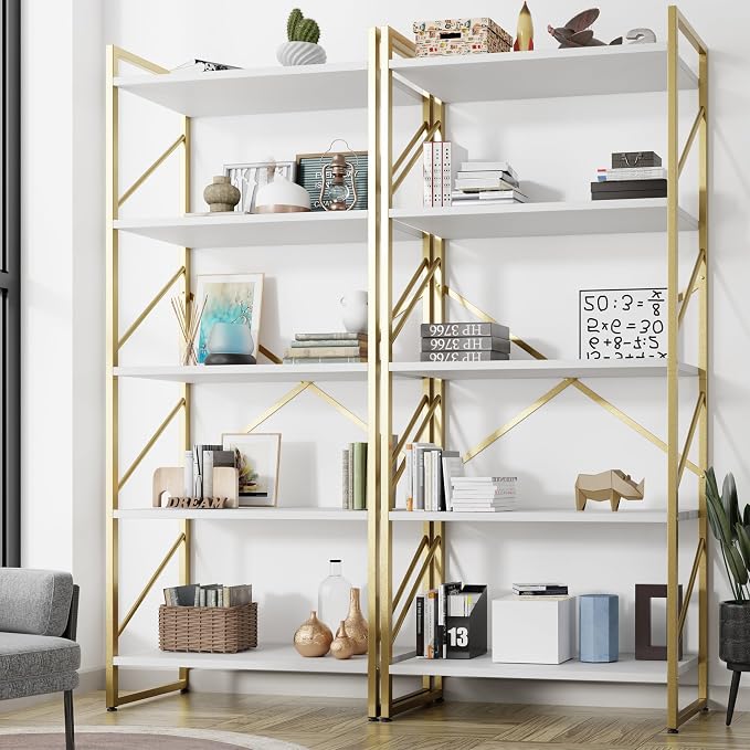 Shintenchi 2 Pieces 5 Tiers Bookshelf, Classically Tall Bookcase Shelf by Shintenchi%7CFurnitureMadeforRealLife
