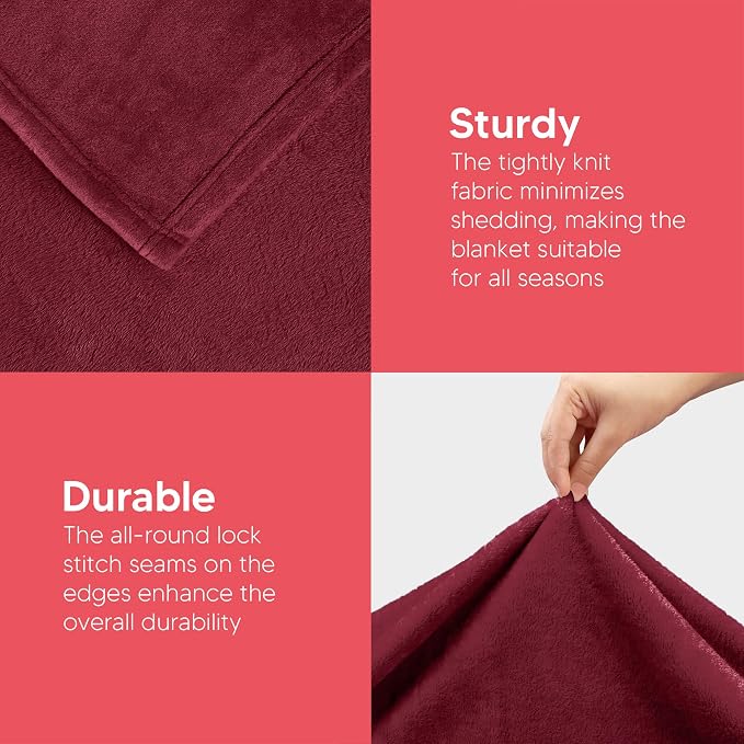 Utopia Bedding Soft Fleece Bed Blanket Queen Size Burgundy | Microfiber Plush - Image 5