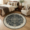 RELEANY Washable Area Rug, Round 4ft, Water Repellent, Pet Friendly, Vintage by RELEANY