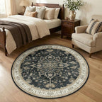 RELEANY Washable Area Rug, Round 4ft, Water Repellent, Pet Friendly, Vintage by RELEANY