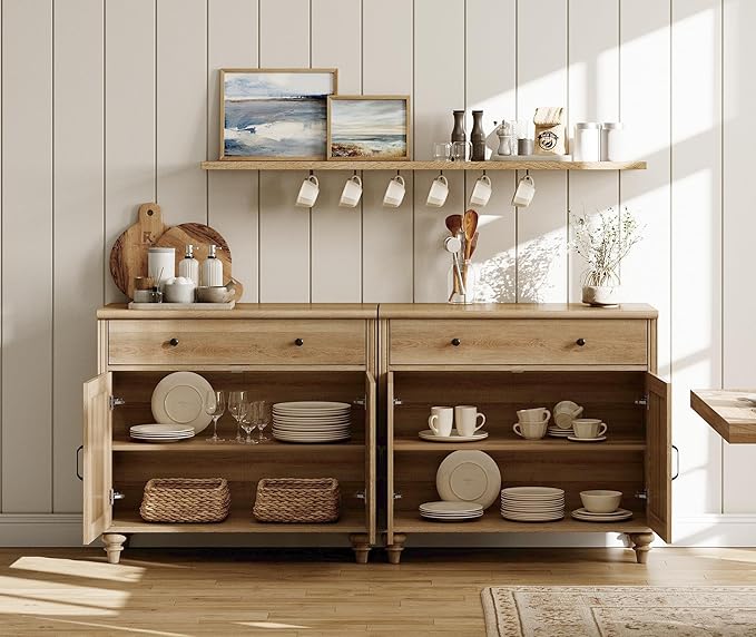 WAMAPT Oak Buffet Cabinet with 6 Doors and 3 Drawers, Large Coffee Bar Table - Image 4