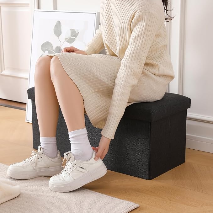 Storage Ottoman Bench Foldable Seat Footrest Shoe Bench End of Bed Storage - Image 5