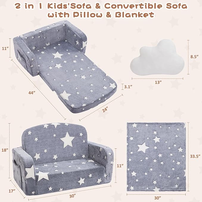 Foryoomi Extra Wide Kids Couch, 2-in-1 Soft Couch - Image 2