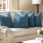 MIULEE Soft Decorative Chenille Pillow Covers Smoke Blue 18x18 Pack of 4 | - Image 5