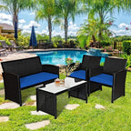 Tangkula 4 Pieces Patio Wicker Conversation Furniture Set, Patiojoy Sofa & - Image 2