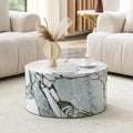Round Coffee Table, 23.6" Modern Faux Marble Drum Coffee Table, Round Accent by BAOPIN