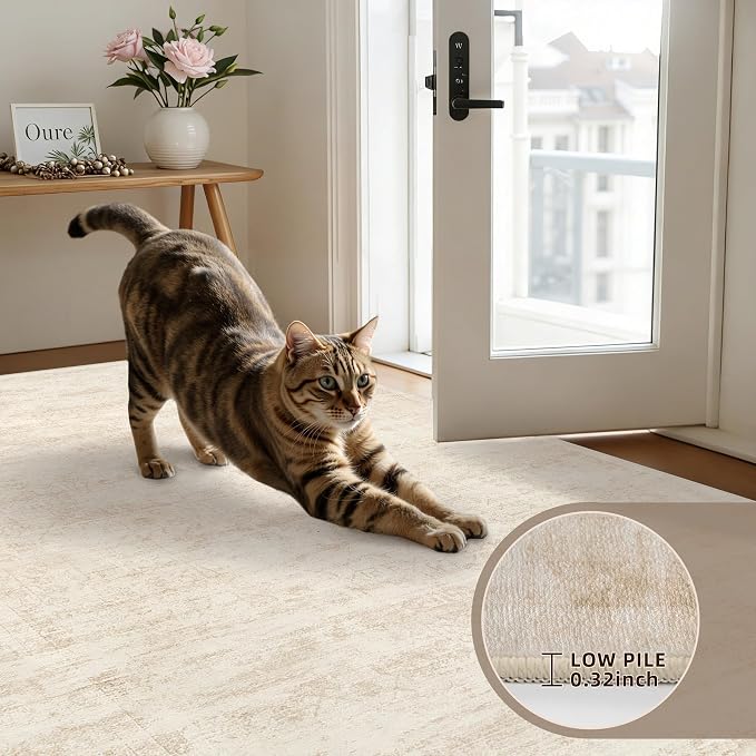 2'6''x8' Hallway Washable Runner Rug: Kitchen Carpet Retro Beige | Vintage Boho - Image 5