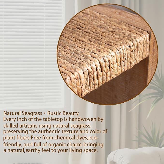KEIKI 69" Seagrass Console Table, Handwoven Tabletop - Image 3