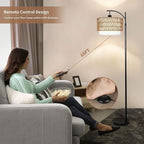 ZECOXOL Arc Floor Lamp with Table and Shelves, Rattan Boho Floor Lamp with - Image 4