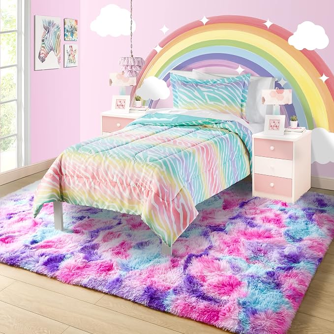 4x6 Tie-Dyed Pink Purple Blue Fluffy Area Rug Non-Slip - Image 2