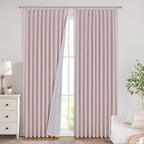 Vision Home Soft Pink Pinch Pleated Full Blackout Curtains Linen Blended Room - Image 2