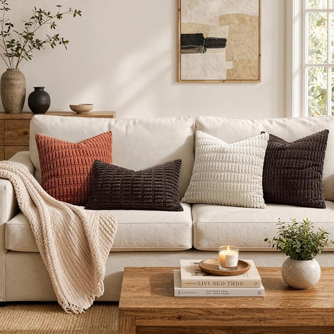 MIULEE Lumbar Corduroy Decorative Throw Pillow Covers 12x20 Dark Brown | Pack - Image 3