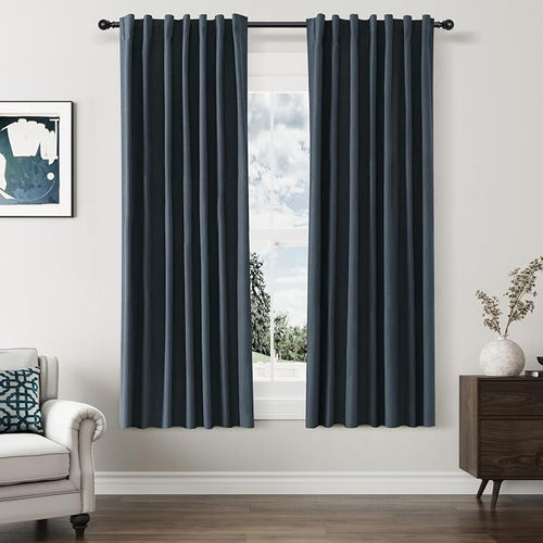 100% Blackout Linen Curtains 63 Inch Length 2 Panels Set by Guken