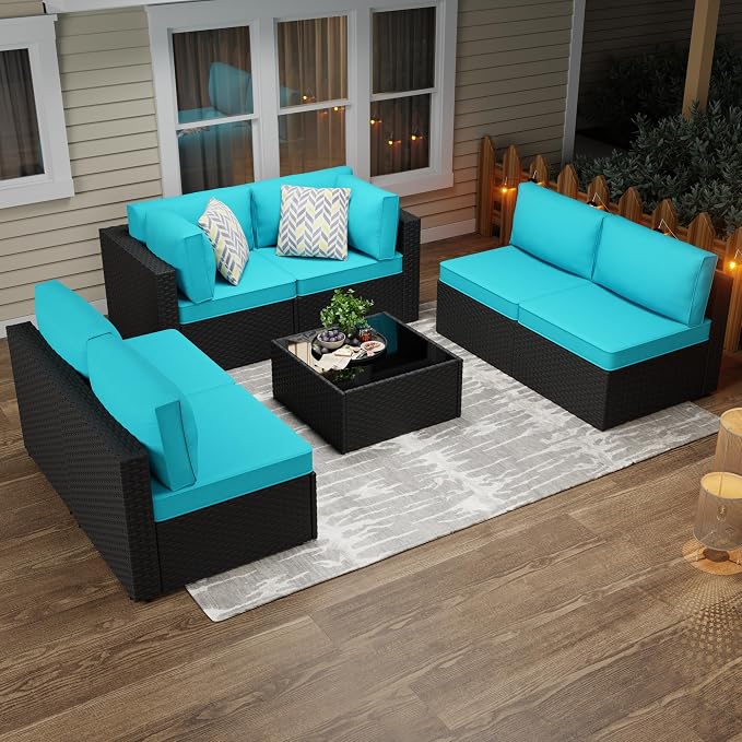 JAMFLY 7-Piece Outdoor Patio Furniture Set, Modular PE Rattan Sectional Sofa - Image 7
