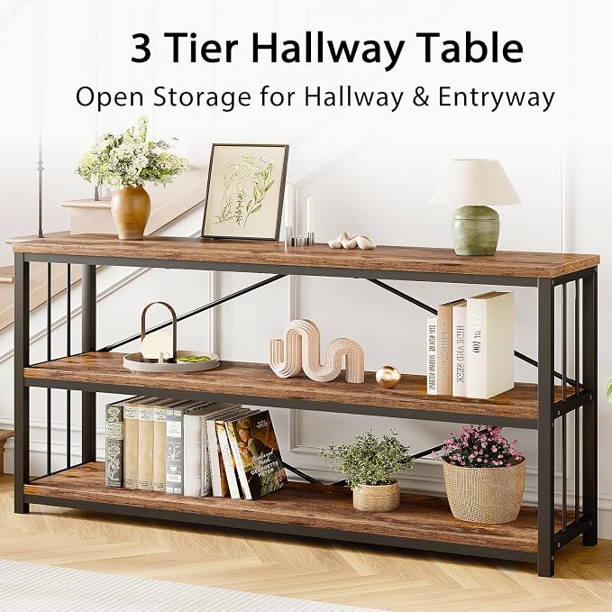 LVB Rustic Entryway Table, Industrial Extra Long Hallway Sofa Table, Wood Metal - Image 6